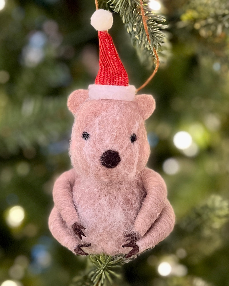 WOOL WOMBAT WITH SANTA HAT HANGING ORNAMENT DXH003