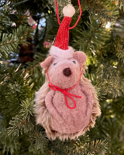 WOOL ECHIDNA WITH SANTA HAT HANGING ORNAMENT DXH007