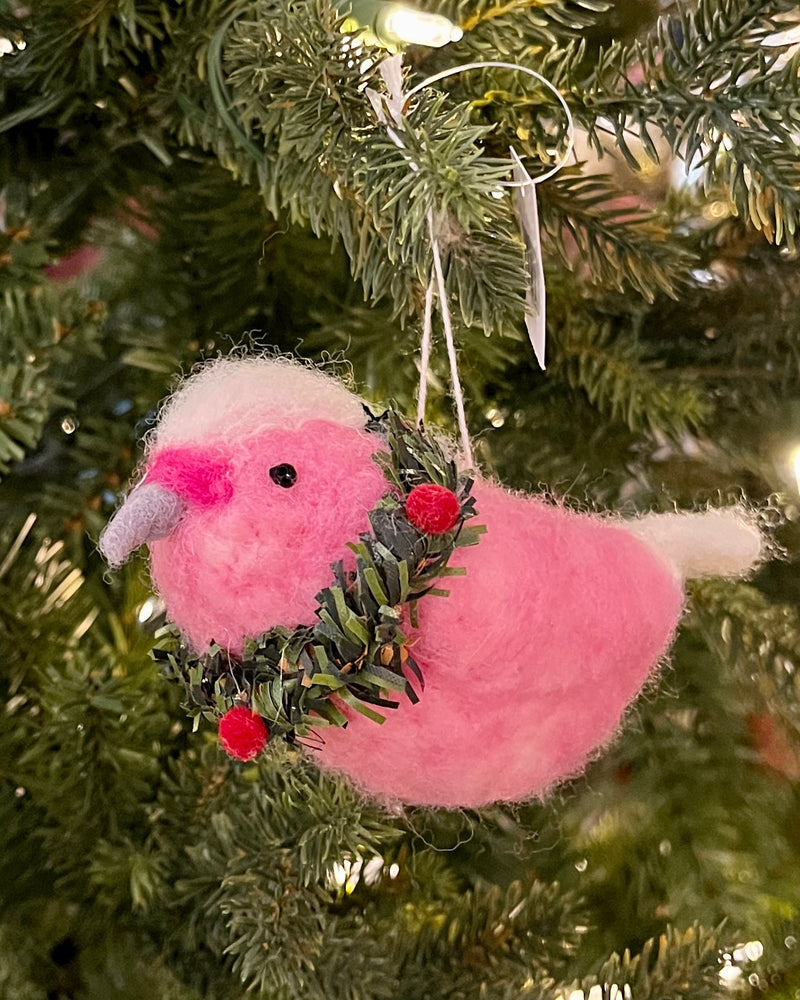 WOOL GALAH WITH WREATH HANGING ORNAMENT DXH009