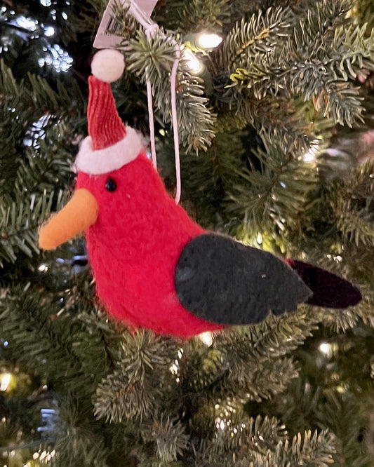 WOOL KING PARROT WITH SANTA HAT HANGING ORNAMENT DXH010