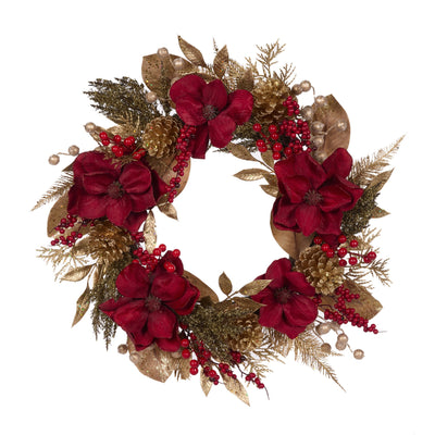 61 CM LUXE RED MAGNOLIA WREATH DXV003