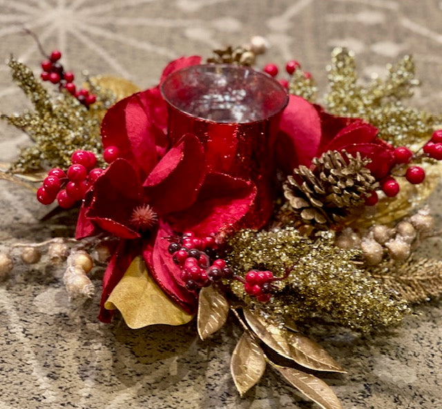 LUXE RED MAGNOLIA GLASS CANDLE HOLDER DXV006