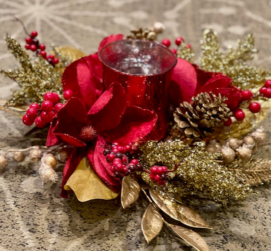 LUXE RED MAGNOLIA GLASS CANDLE HOLDER DXV006