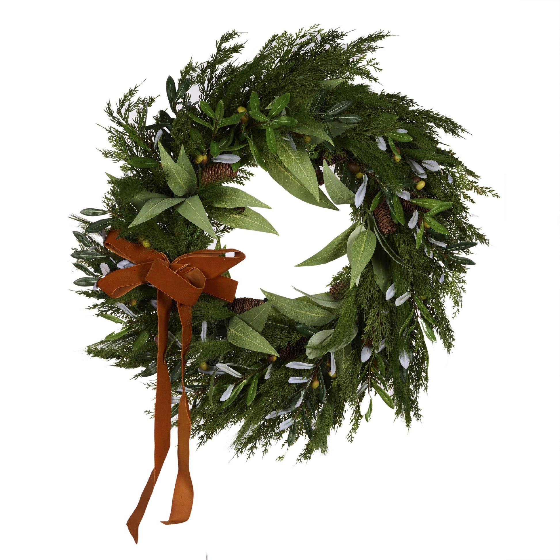 76 CM LUXE JUNIPER FOLIAGE WITH GUM LEAF WREATH WITH BOW DXV067