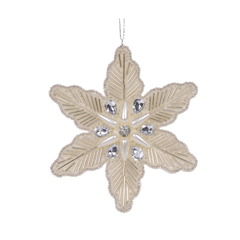 CHAMPAGNE EMBROIDERED JEWEL SNOWFLAKE HANGING ORNAMENT DCL004