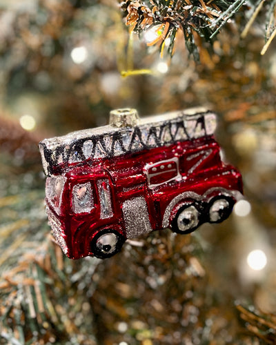 RETRO FIRE TRUCK GLASS HANGING ORNAMENT DXM049