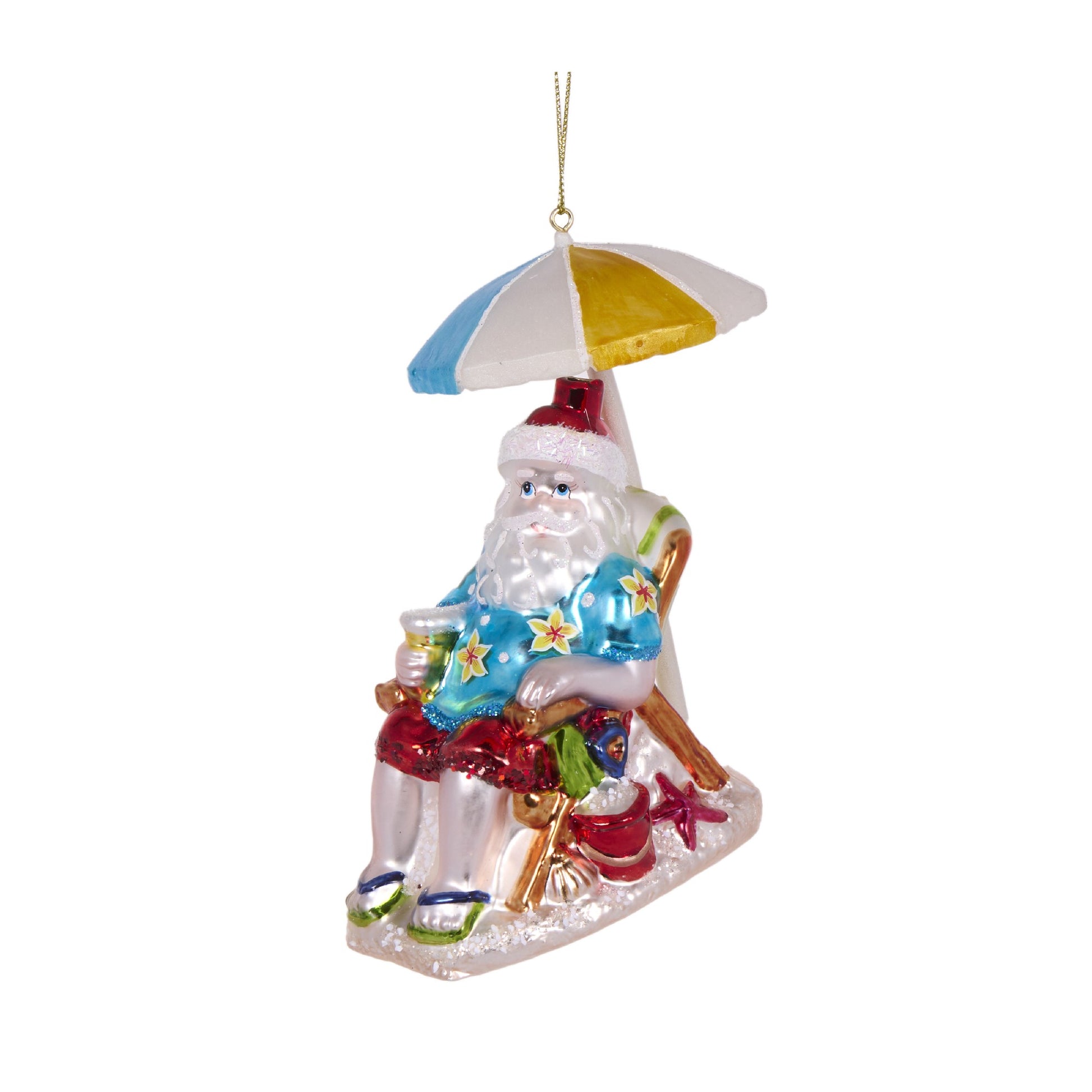 RETRO BEACH SANTA  GLASS HANGING ORNAMENT DXM051