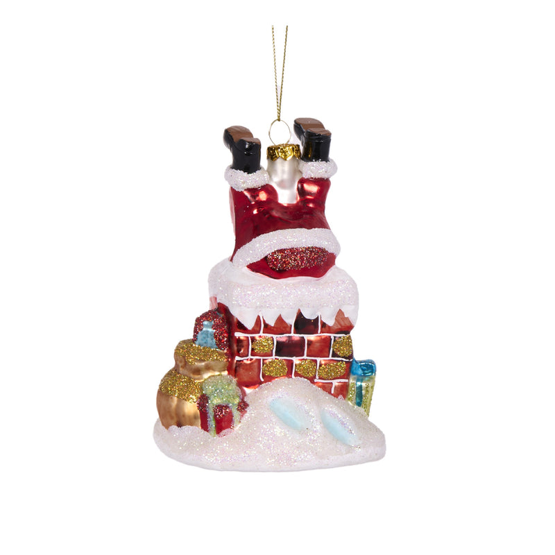 RETRO SANTA DOWN CHIMNEY GLASS HANGING ORNAMENT DXM054