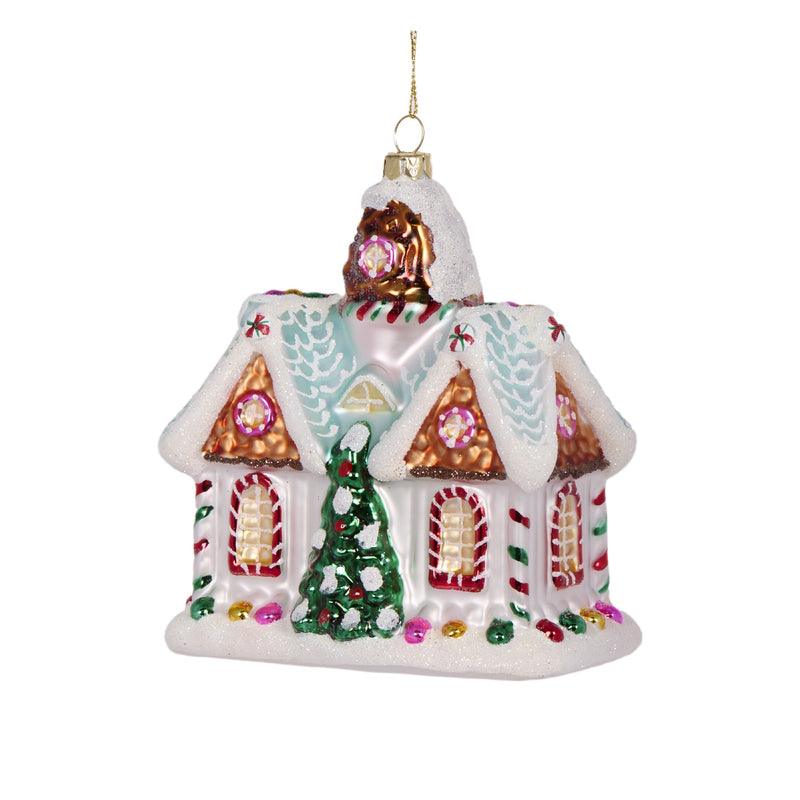 RETRO GLASS PASTEL GINGERBREAD HOUSE HANGING ORNAMENT DXM056