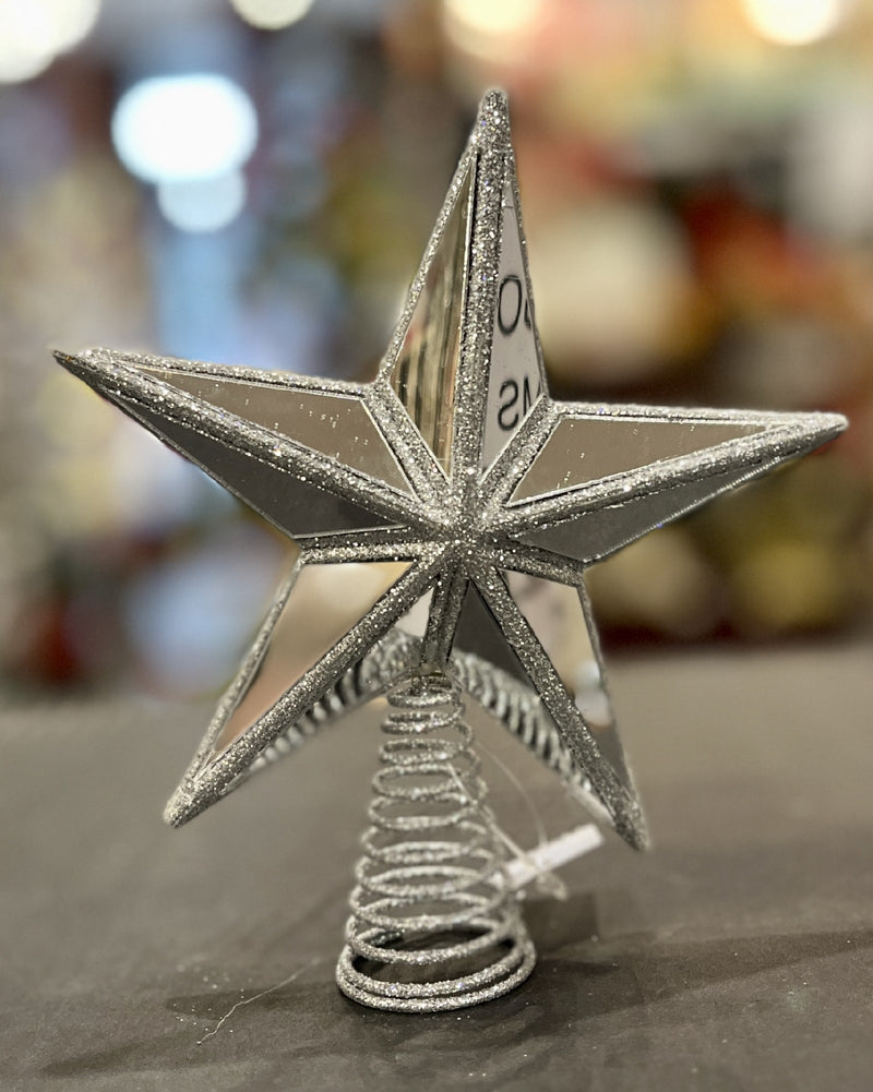 MINI 5 POINT MIRRORED TREE TOPPER STAR SILVER DXM086