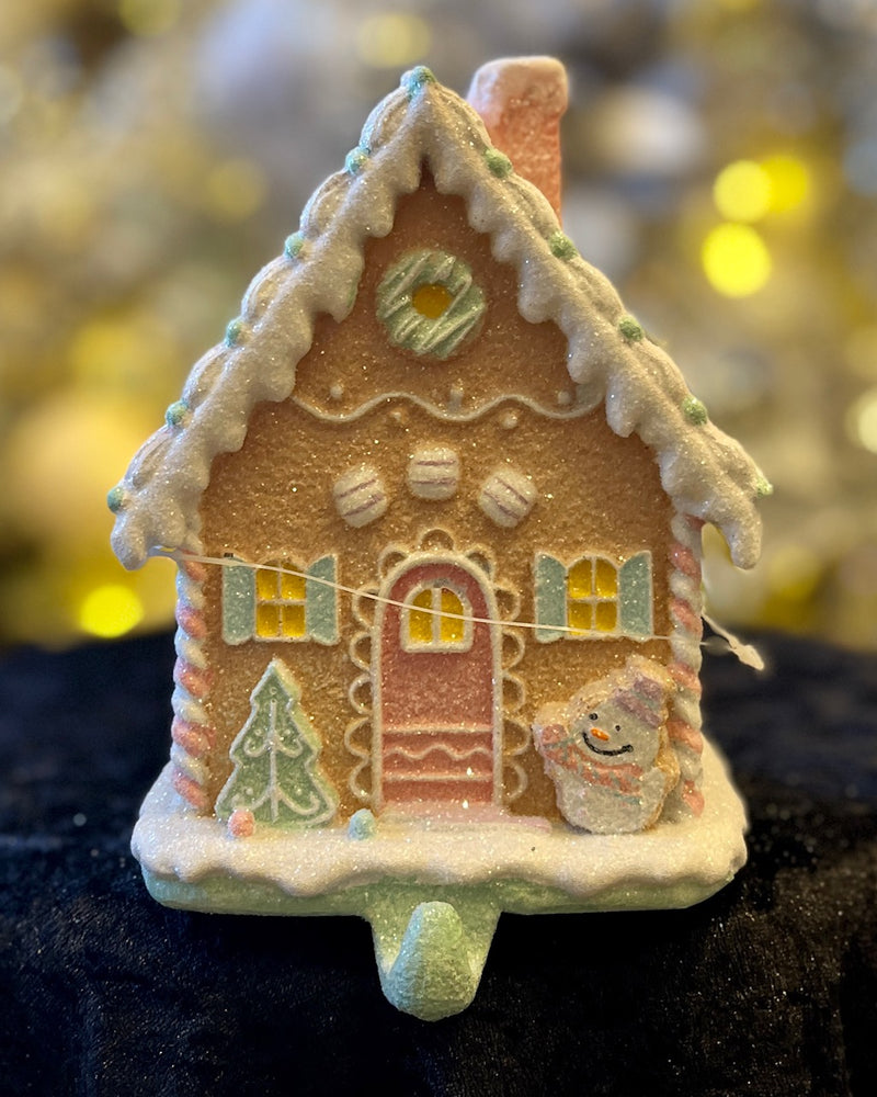 GINGERBREAD HOUSE STOCKING HOLDER WITH SNOWMAN DCS001A