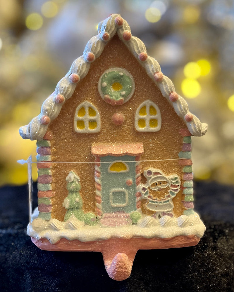 GINGERBREAD HOUSE STOCKING HOLDER WITH SANTA DCS001B