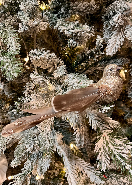 CHAMPAGNE NATURAL FEATHER CLIP ON BIRD DXS029