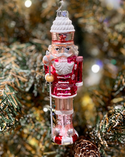 GLASS PINK NUTCRACKER HANGING ORNAMENT DXW004