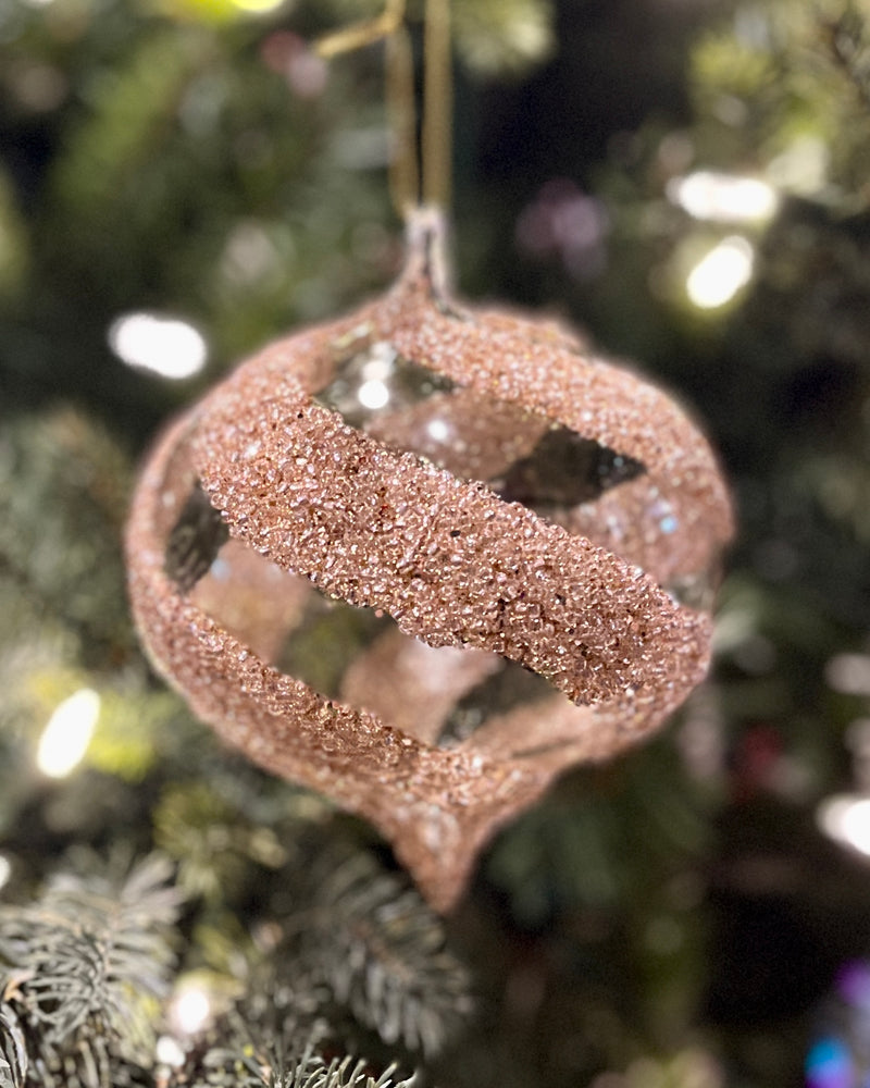 CHAMPAGNE CRYSTAL SWIRL ONION GLASS HANGING ORNAMENT DXW006