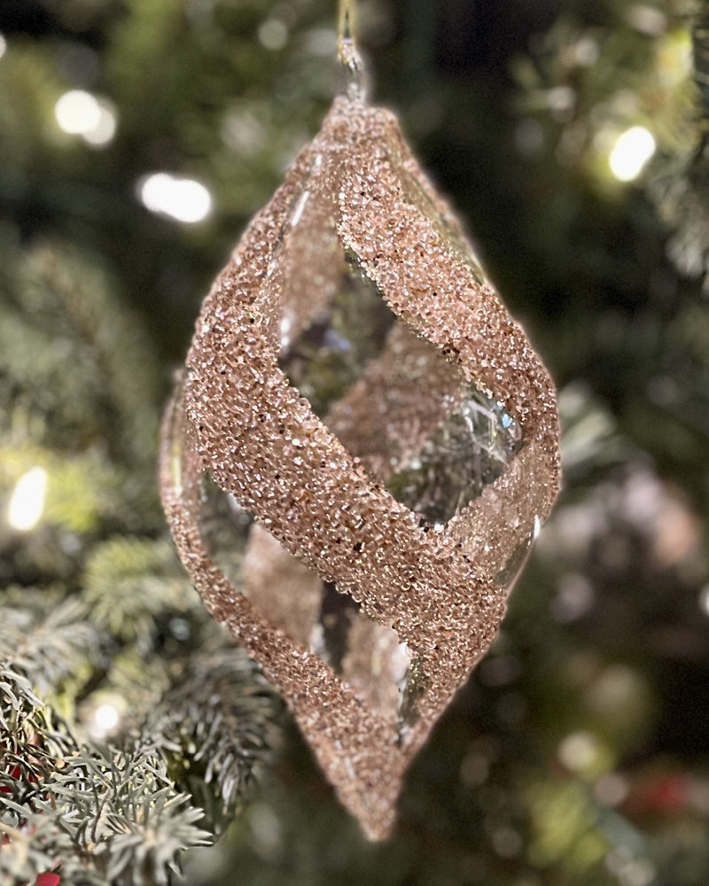 CHAMPAGNE CRYSTAL SWIRL TEARDROP GLASS HANGING ORNAMENT DXW007