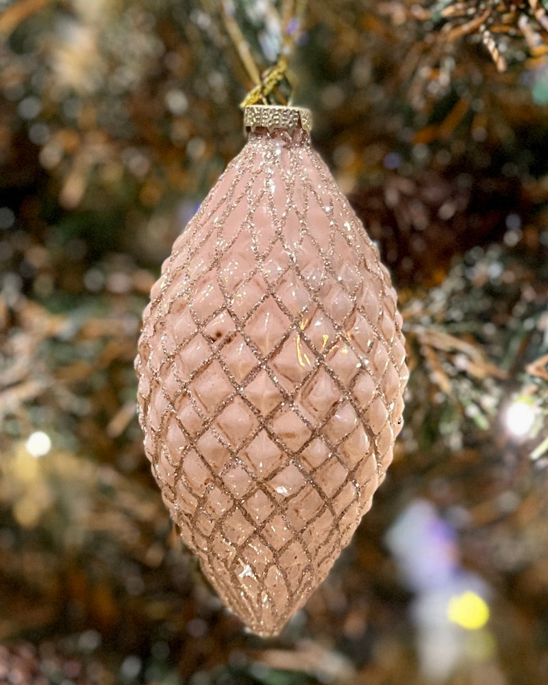 PALE PINK QUILTED GLASS TEARDROP BAUBLE DCD168