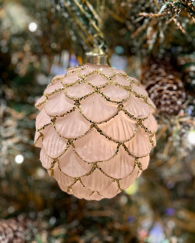 PINK GLITTERED GLASS PINECONE BAUBLE DCD140