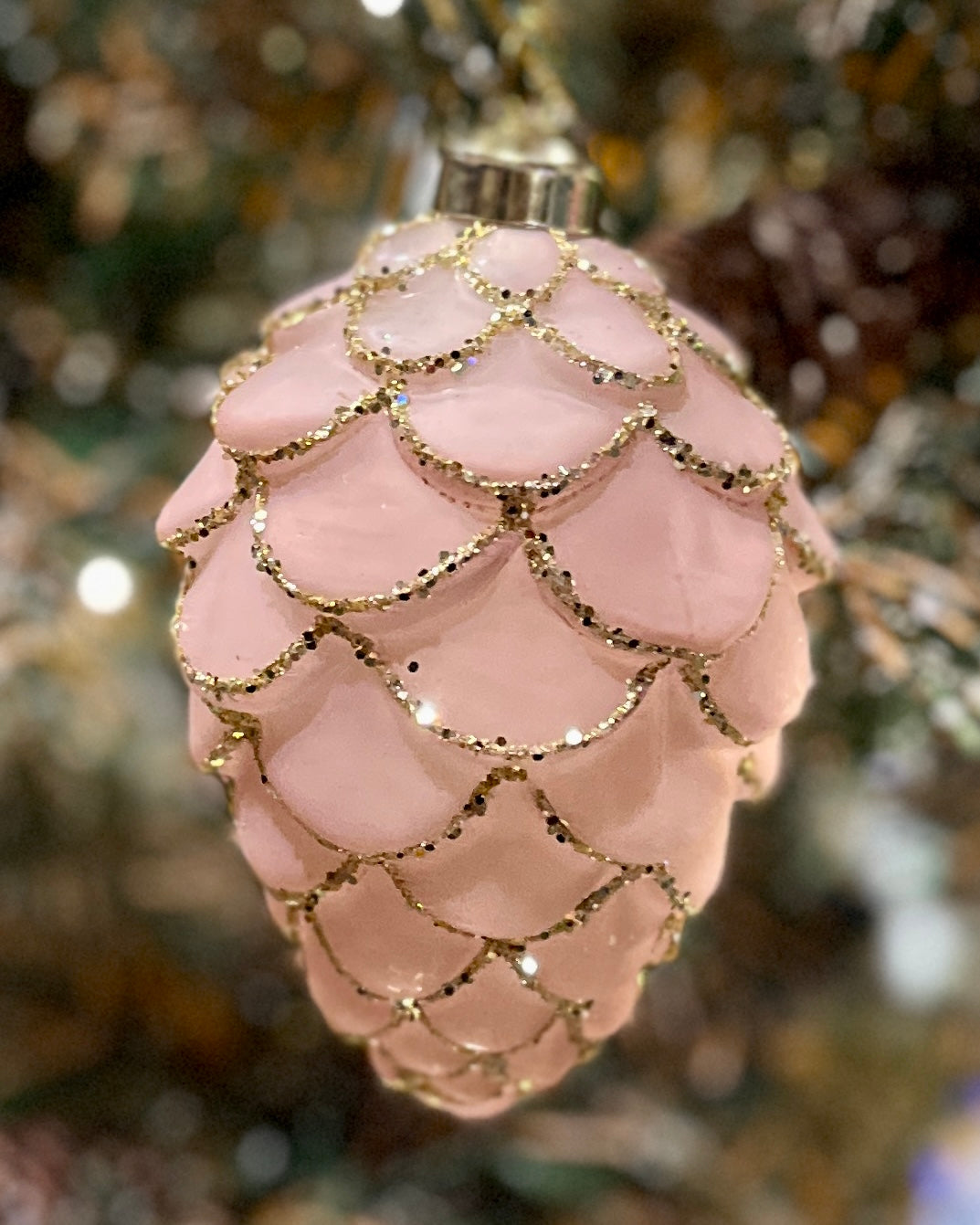 MINI PINK GLITTERED GLASS PINECONE BAUBLE DCD139