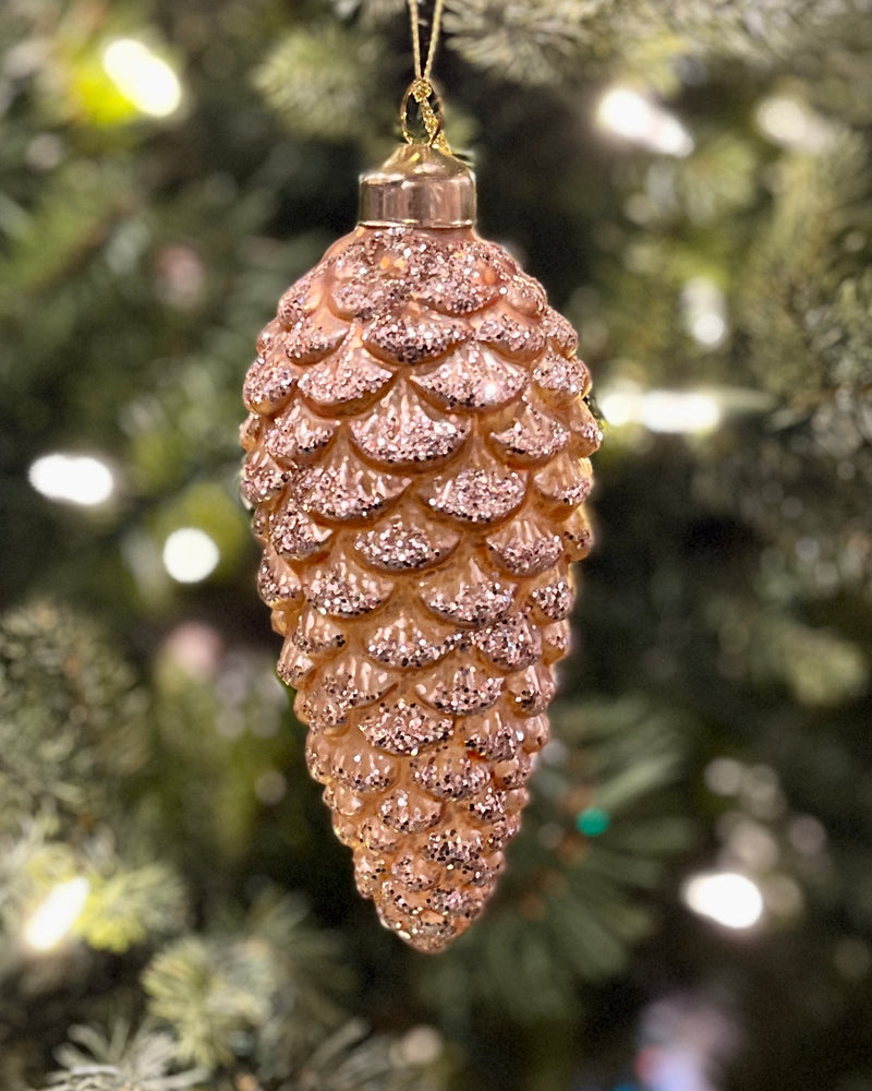 GLITTERED COPPER PINECONE GLASS HANGING ORNAMENT DCD007