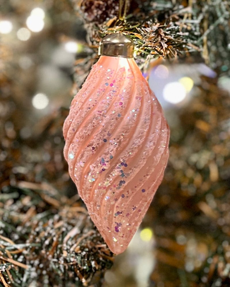 FROSTED PINK SWIRL GLASS TEARDROP BAUBLE DCD127