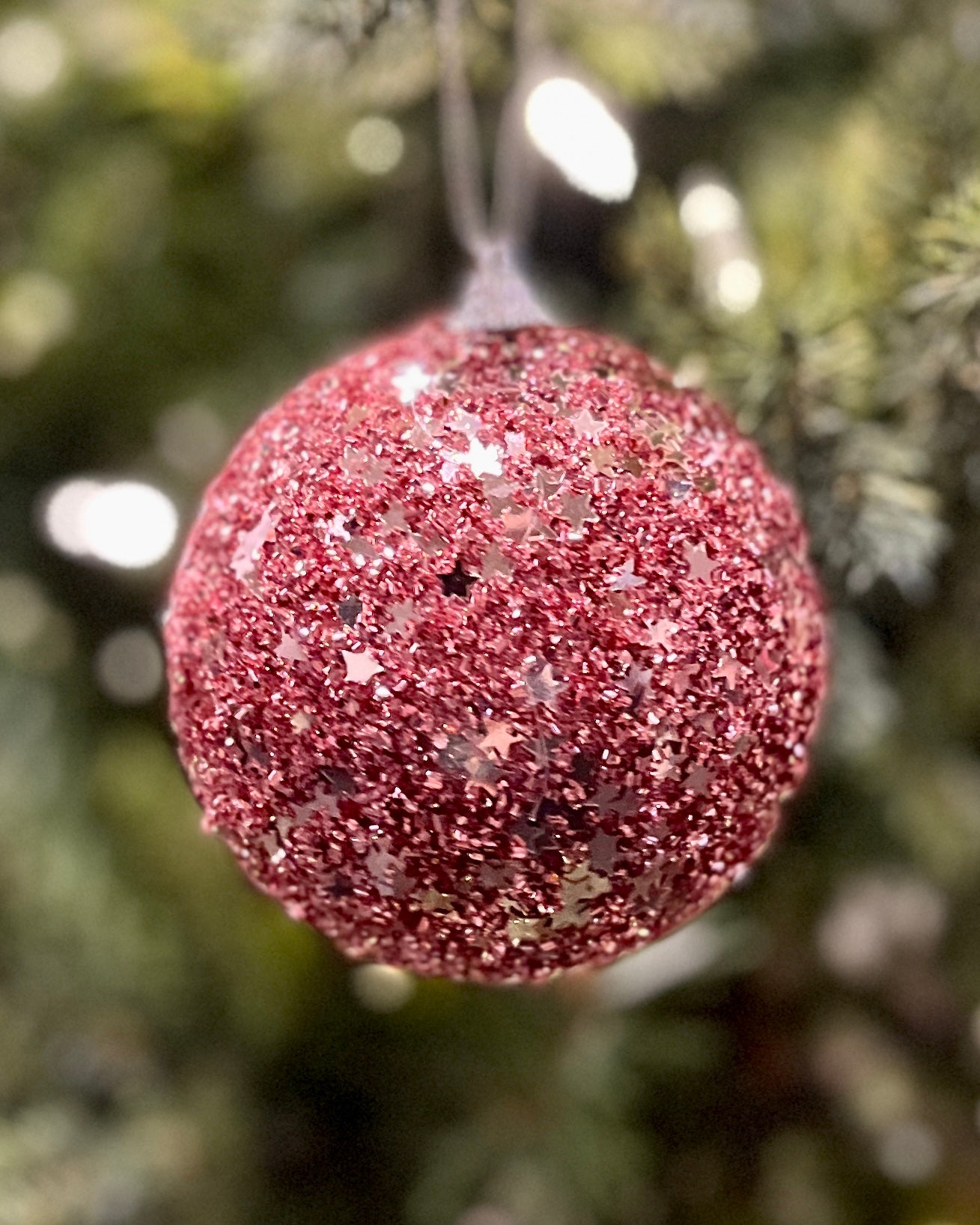 PINK CONFETTI STARS ROUND BAUBLE DXZ017