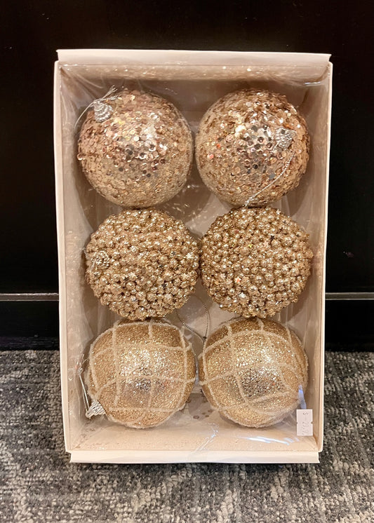6 PACK CHAMPAGNE SHATTERPROOF BAUBLES DXZ030