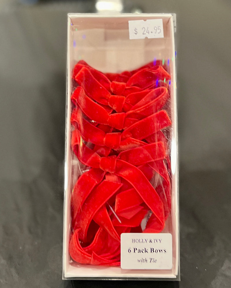 6PK RED VELVET SKINNY BOWS DCX005