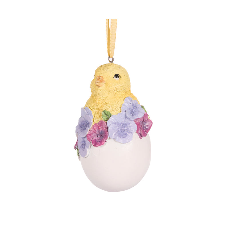 CHICK IN PANSY EGG HANGING ORNAMENT ESA001A