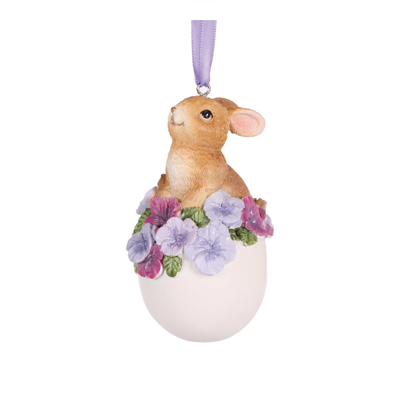 RABBIT IN PANSY EGG HANGING ORNAMENT ESA001B