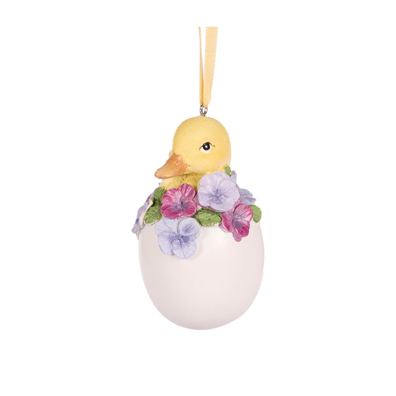 DUCK IN PANSY EGG HANGING ORNAMENT ESA001C