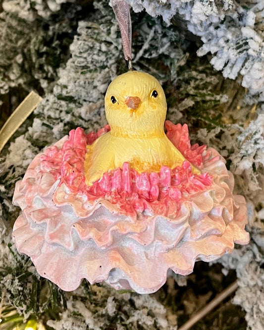 HANGING CHICK IN HOLLYHOCK ORNAMENT ESA066A