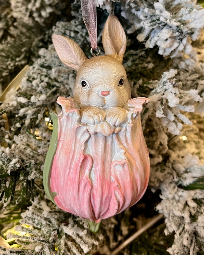 HANGING BUNNY IN TULIP ORNAMENT ESA066B