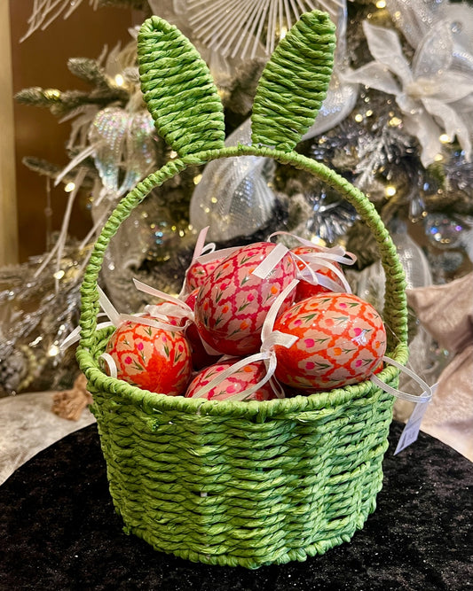GREEN BUNNY EARS BASKET ESV004