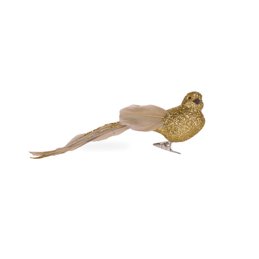 GOLD LONG TAILED FEATHER BIRD CLIP ON EXS043