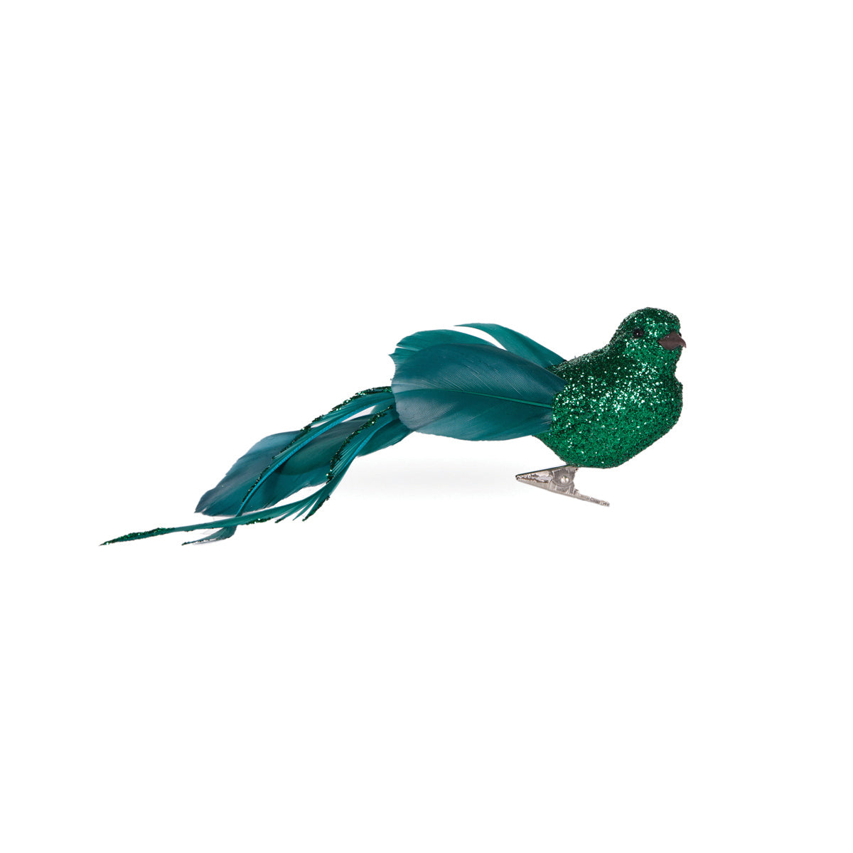 GREEN LONG TAILED FEATHER BIRD CLIP ON EXS047
