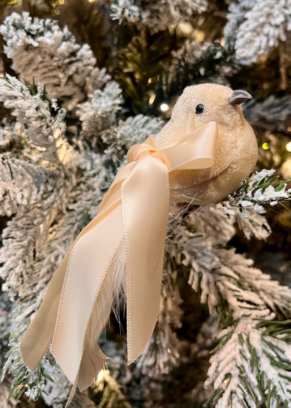 IVORY RIBBON TAILED BIRD CLIP ON EXS054