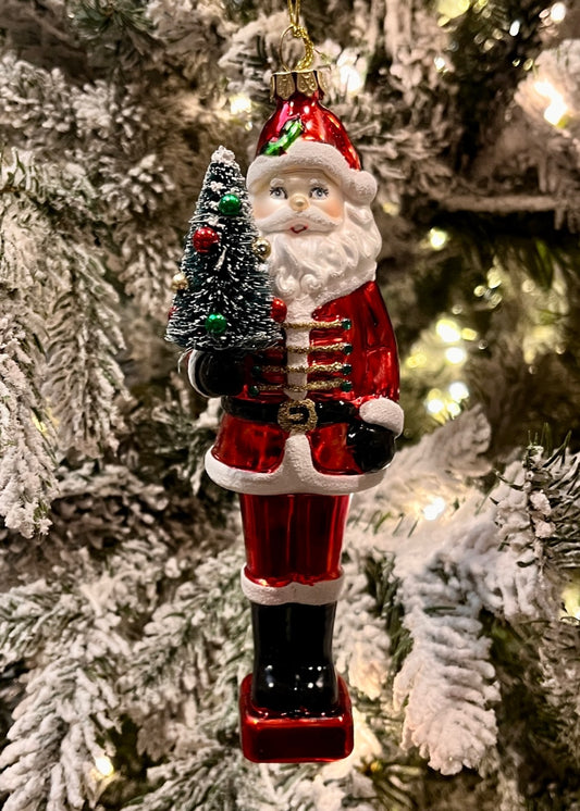 GLASS SANTA WITH TREE HANGING ORNAMENT EXW008