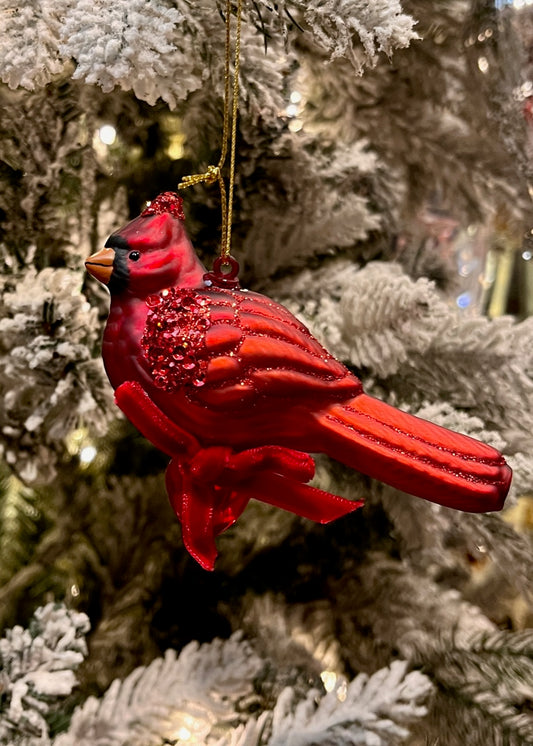 GLASS RED CARDINAL HANGING ORNAMENT EXW011