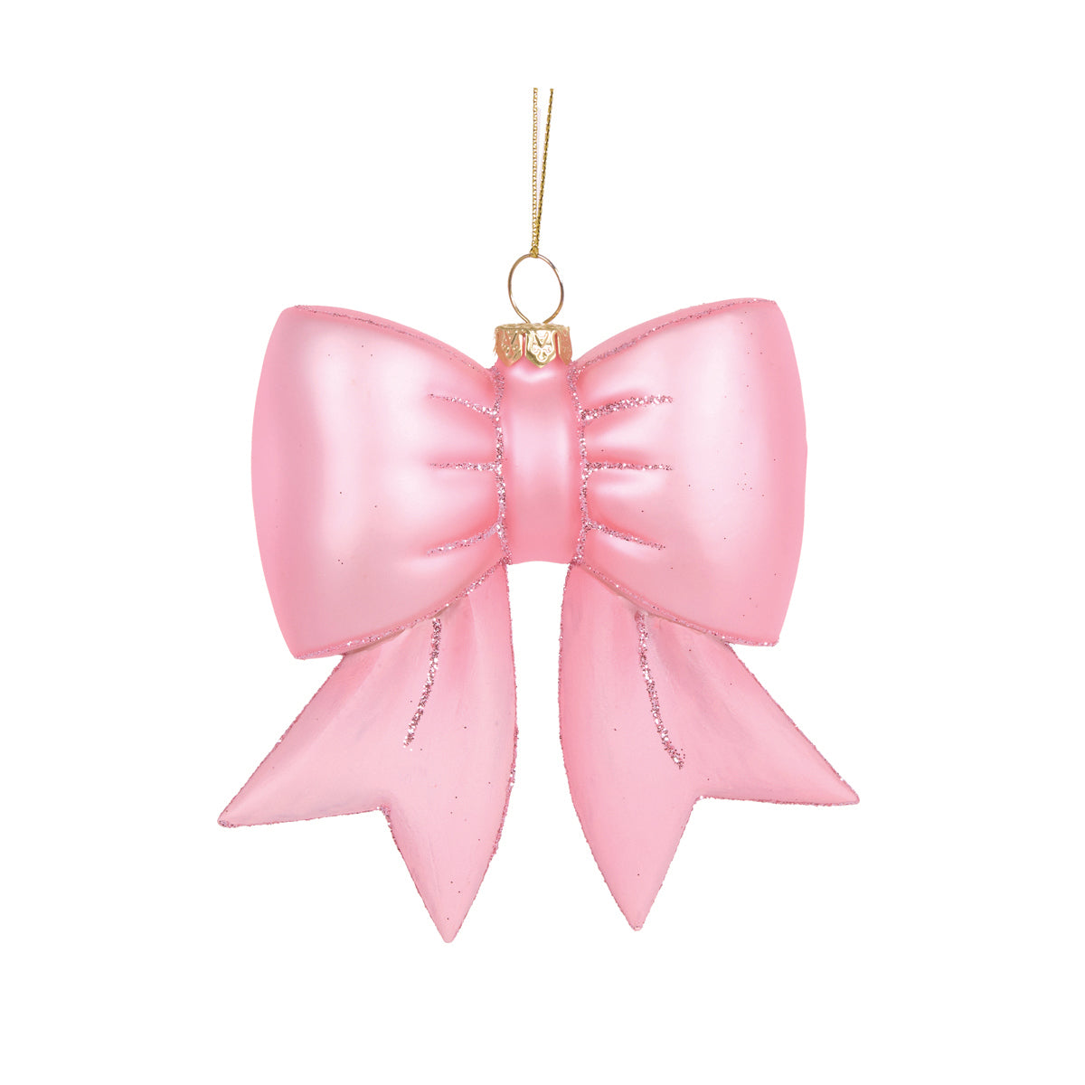 GLASS PINK BOW HANGING ORNAMENT EXW016