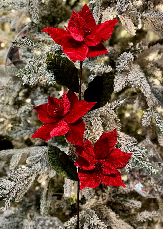 RED THREE POINSETTIA SPRAY ECJ026