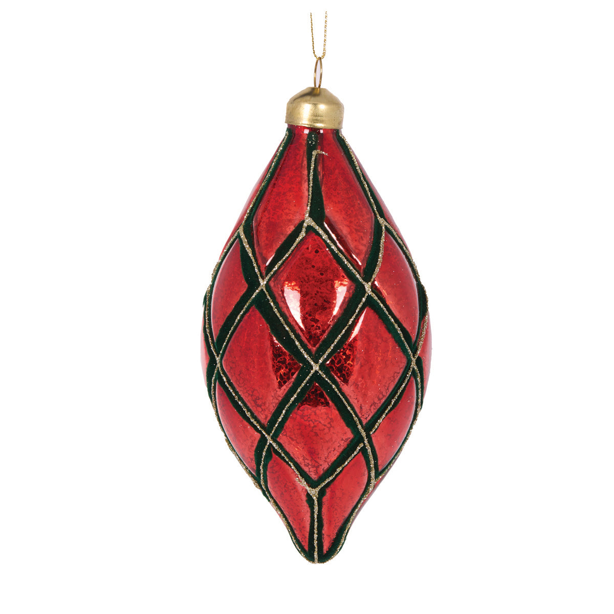 Red And Green Quilted TearDrop Bauble ECD077