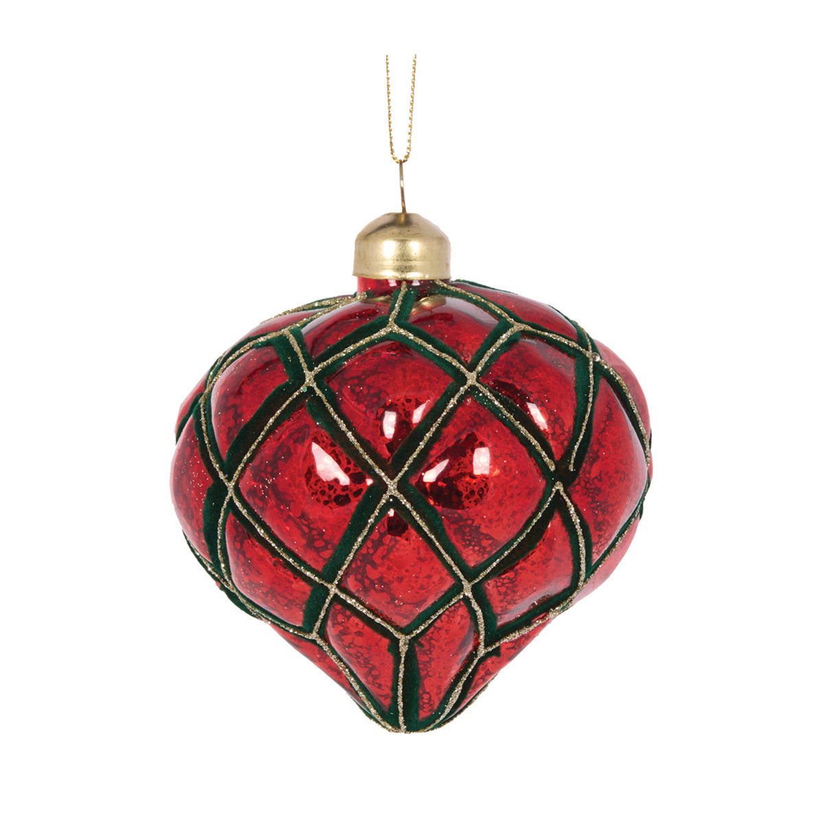 Red And Green Quilted Onion Bauble ECD078