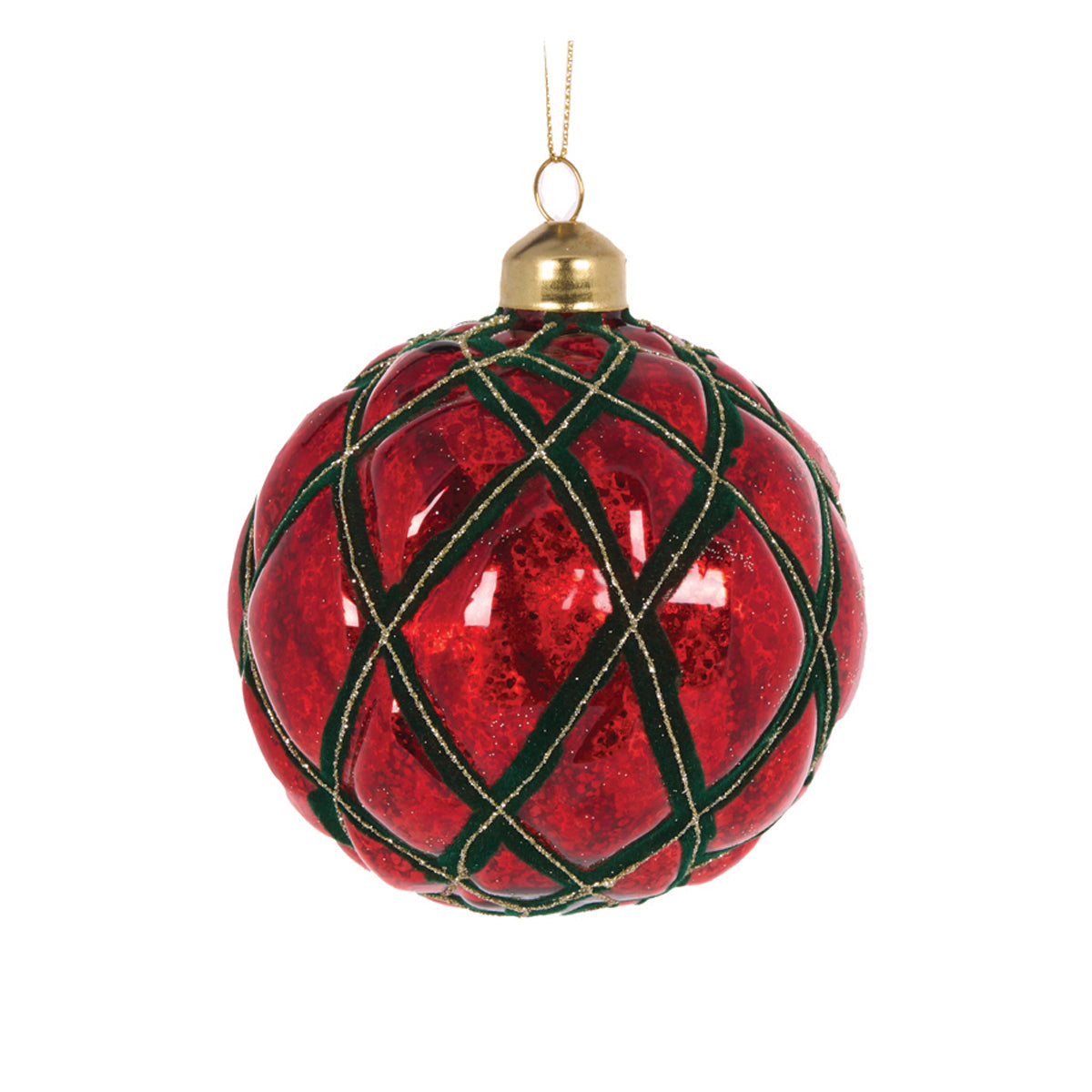 Red And Green Quilted Round Bauble ECD079