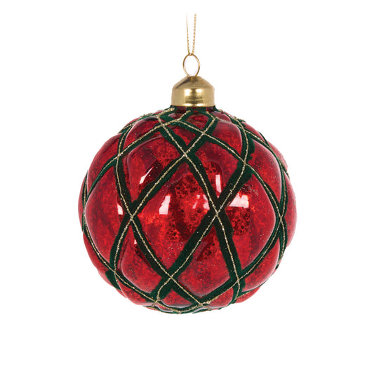 Red And Green Quilted Round Bauble ECD079