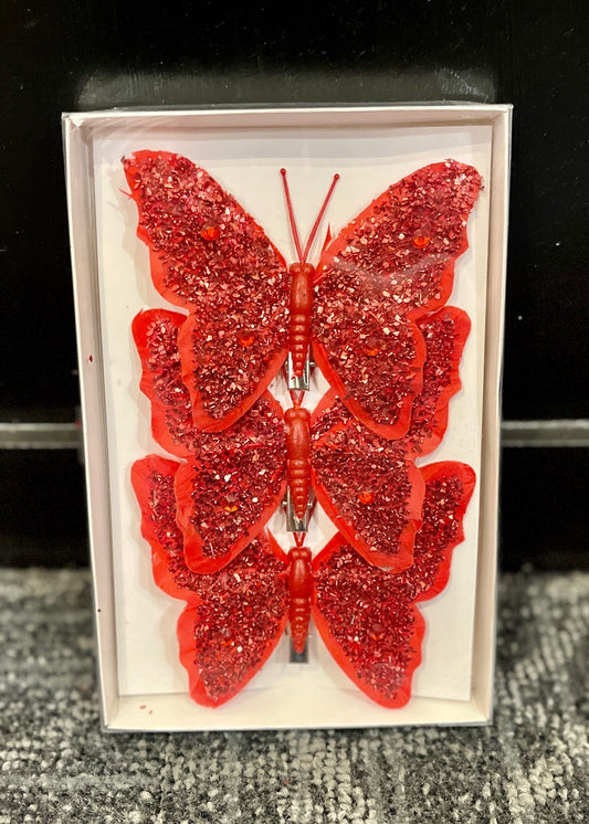3 PACK BURGUNDY CLIP ON BUTTERFLIES ECY013