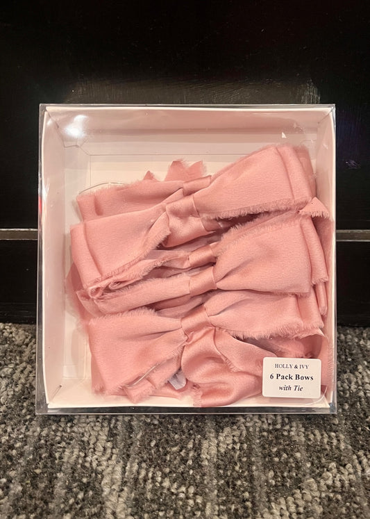 6 PACK PINK RAW SATIN BOWS ECX005