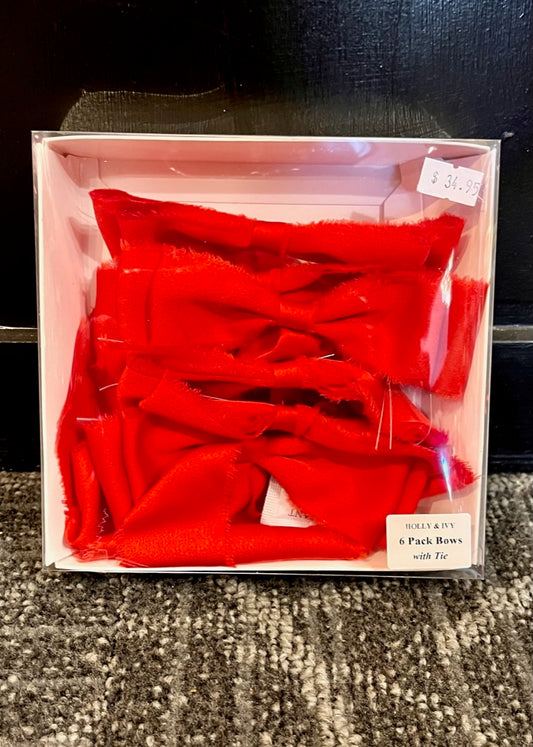6 PACK RED RAW SATIN BOWS ECX007