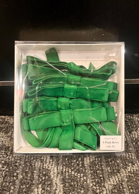 6 PACK GREEN VELVET CLASSIC BOWS ECX009