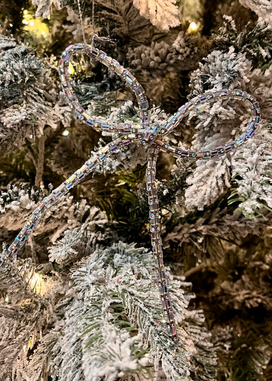 SILVER BEADED BOW ORNAMENT ECL001